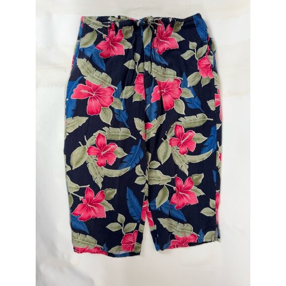 Island Trader Hibiscus Floral Rayon Capri Pant Size Large Vintage - Picture 11 of 16